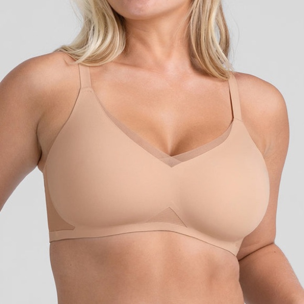 Honeylove Sand Beige Nude Wire Free CrossOver Mesh Bra XL Bonded Underbust